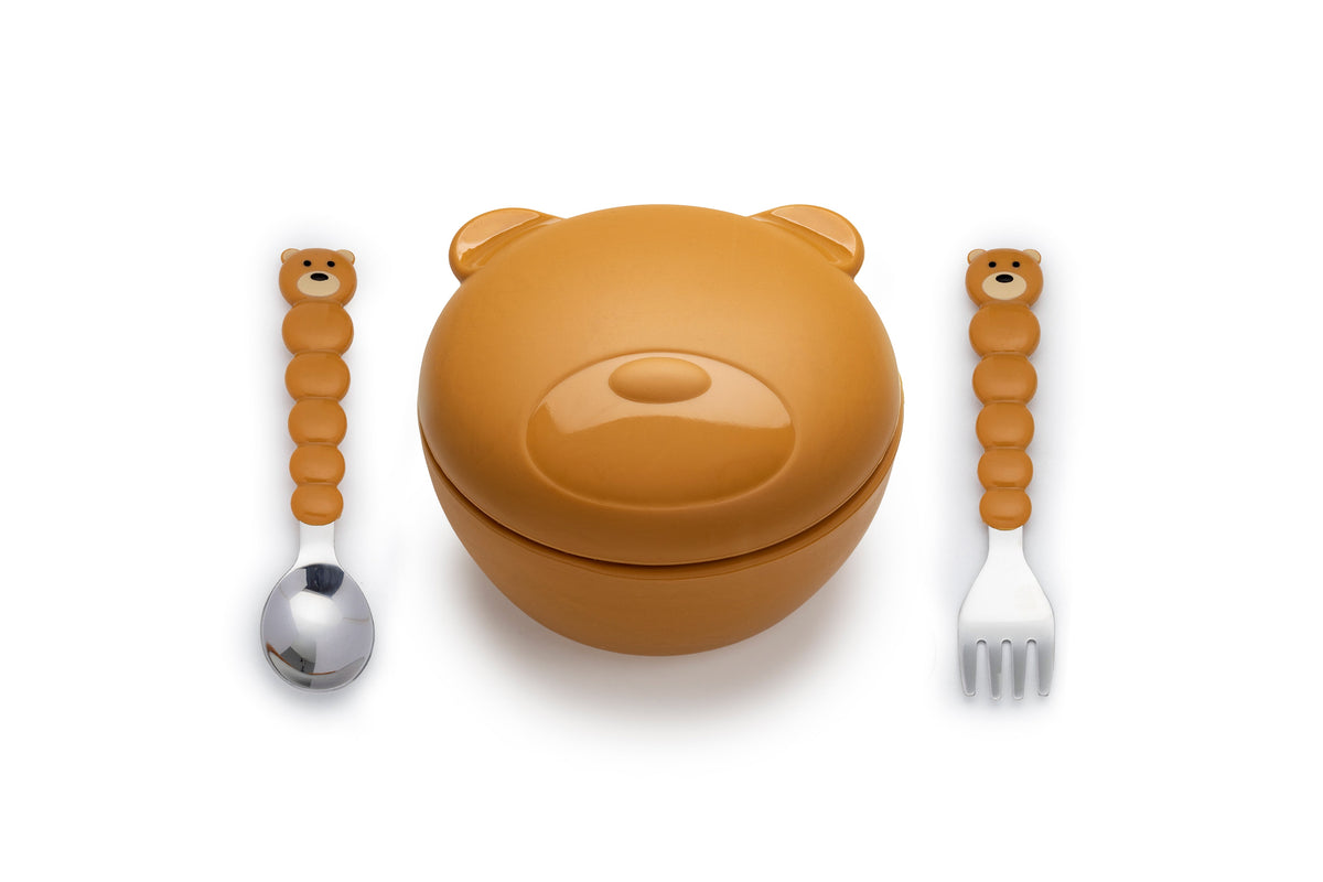 Melii Silicone Bowl with Lid & Utensils - Bear Brown main image 0